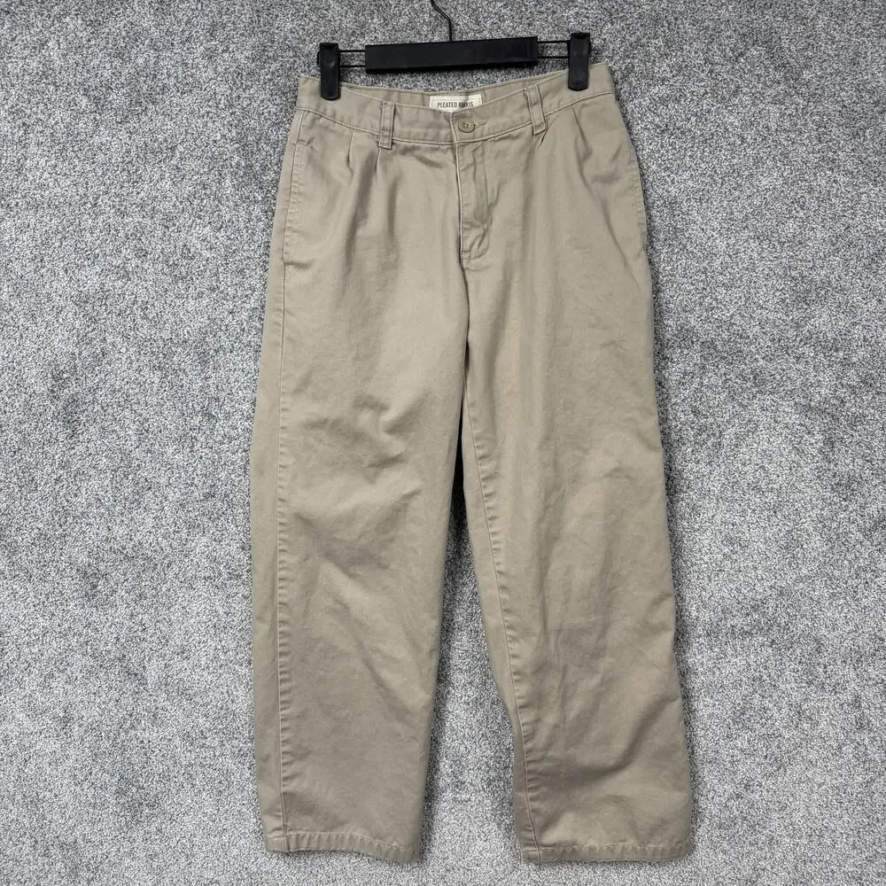 Vtg Y2K Old Navy Pleated Khakis Pants Boys 14 27x25 Beige Twill School Uniform